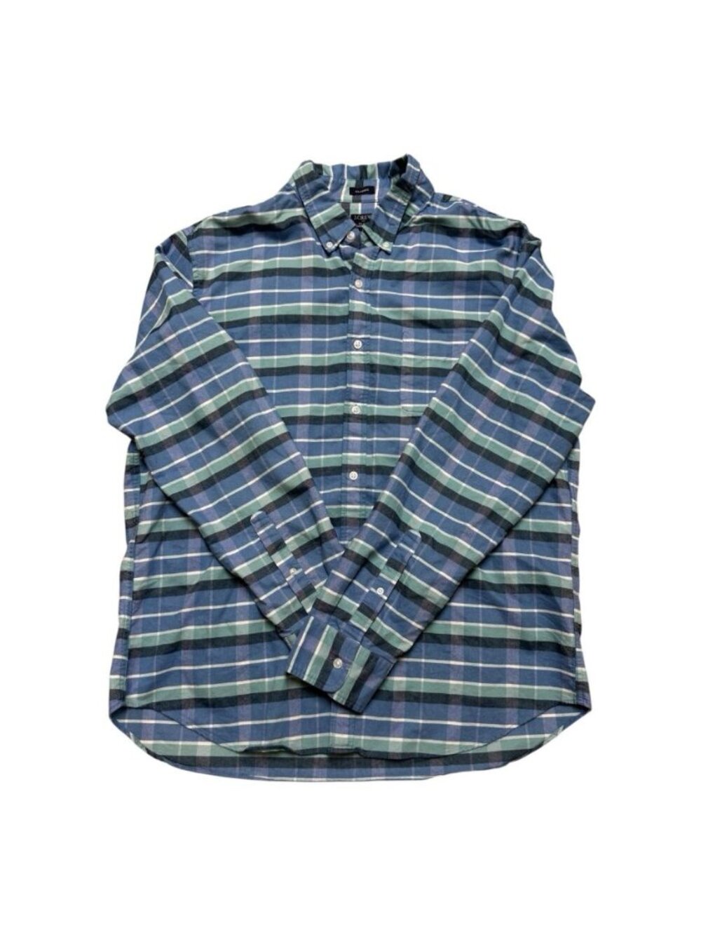 J.Crew Flex Oxford Plaid Button Down Shirt Mens XL Classic Fit Cotton Blue Green